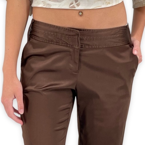 Vintage Y2K Low Rise Flare Leg Pants Dark Brown Satin Trousers Stretch | Size 1 - Picture 4 of 15